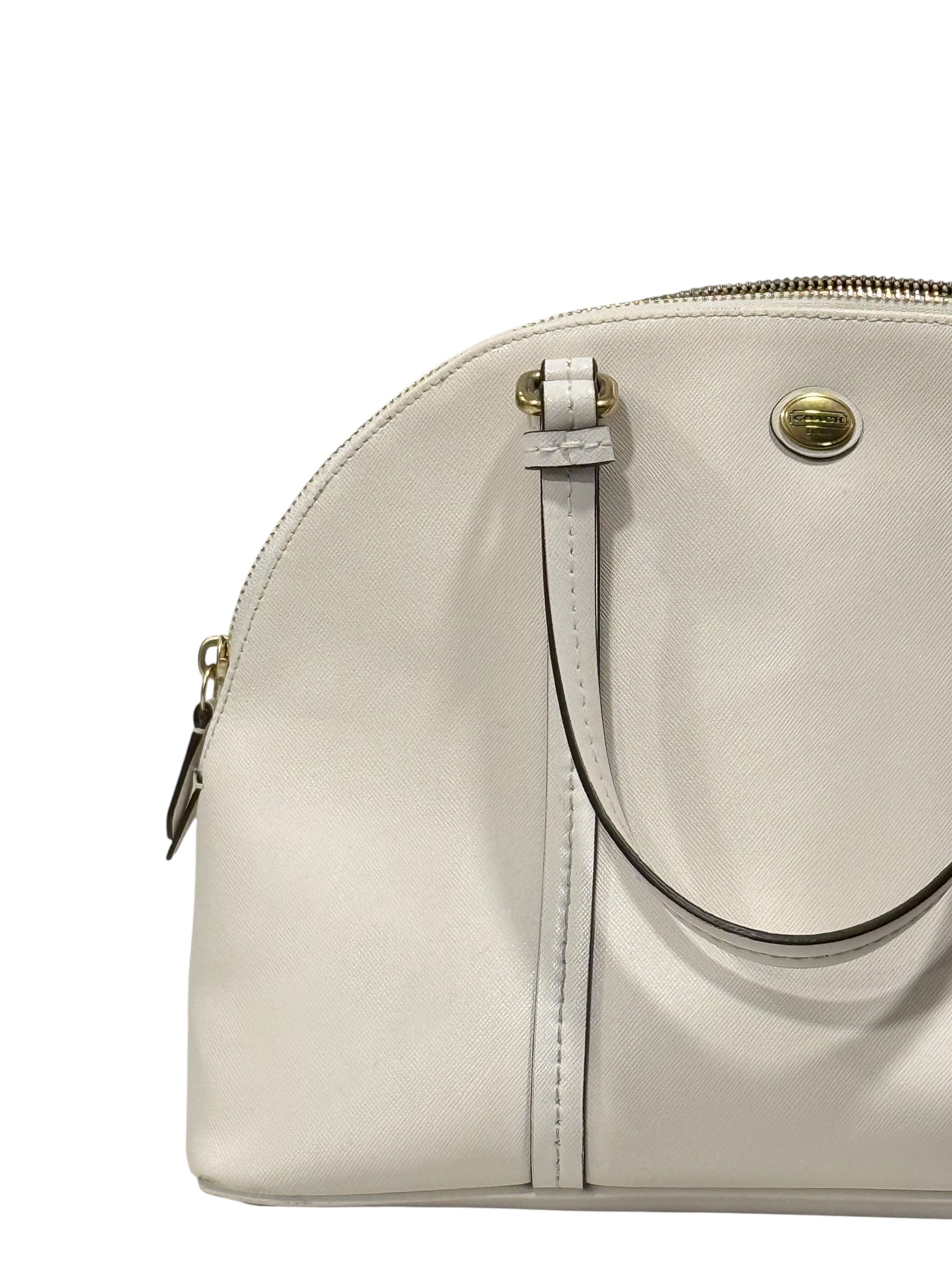 Coach Ivory Leather Dome Satchel Bag Gold Hardware