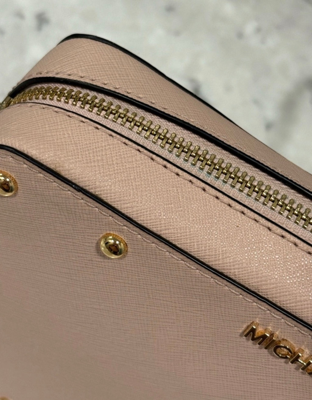 Michael Kors Studded Crossbody Bag Blush Pink Saffiano Leather Gold Hardware