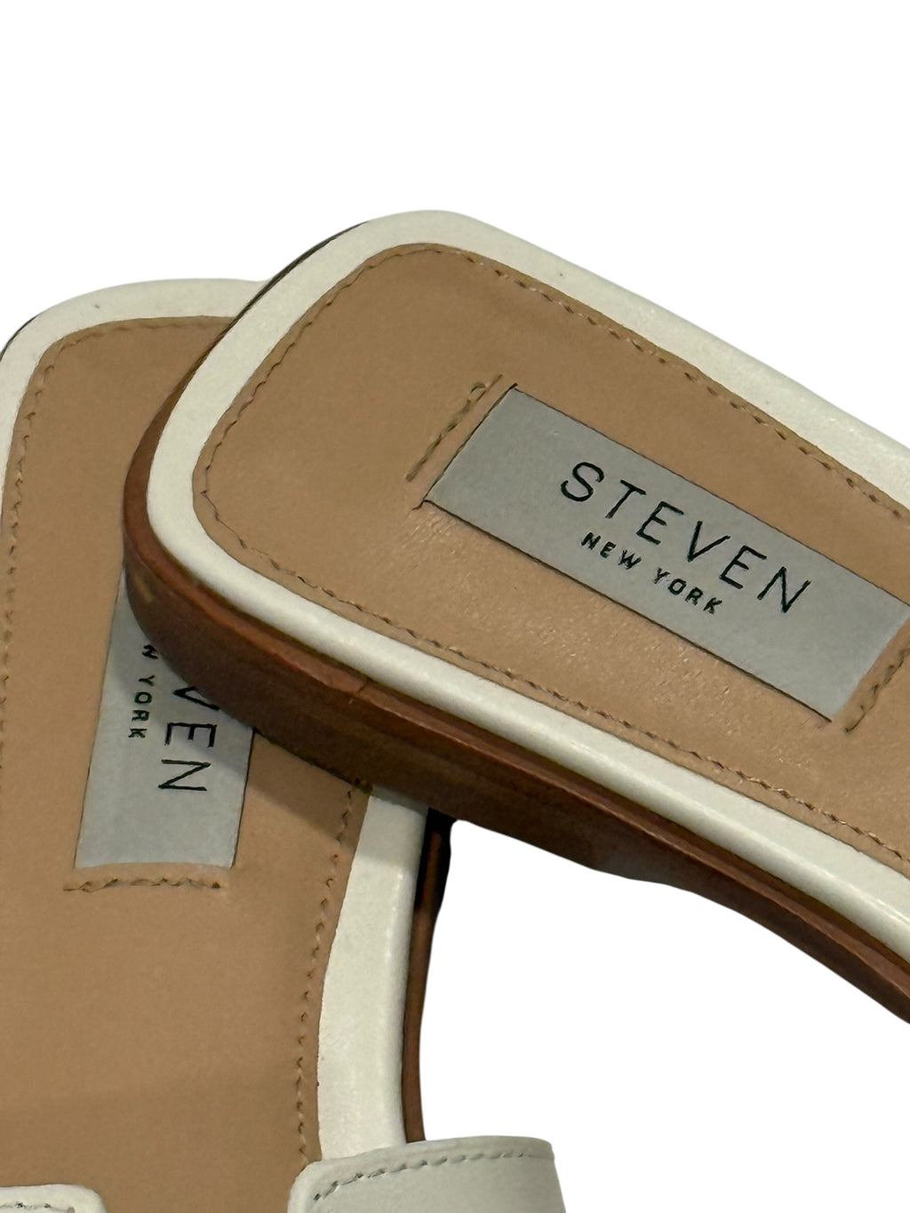 Steven New York Leather H Slide Sandals Cream Minimalist