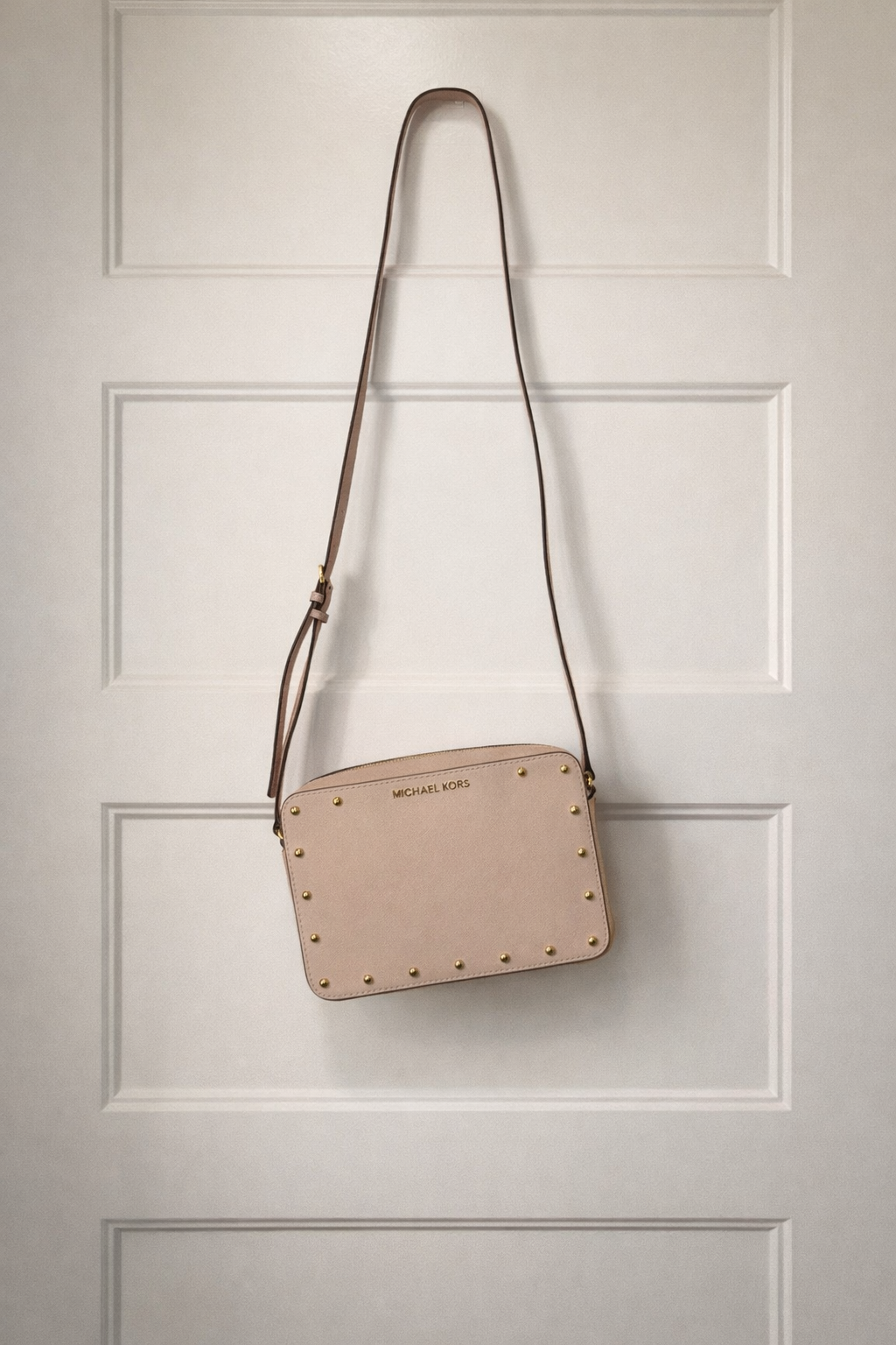 Michael Kors Studded Crossbody Bag Blush Pink Saffiano Leather Gold Hardware