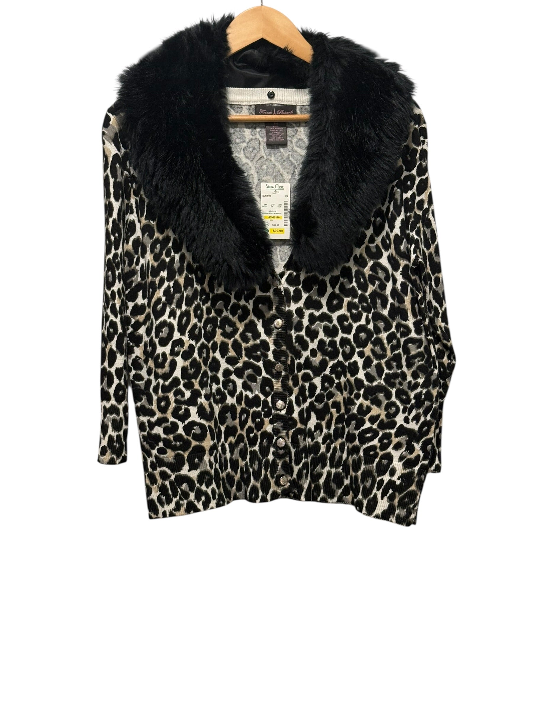 Leopard Print Faux Fur Collar Cardigan – French Peticards Petite PM