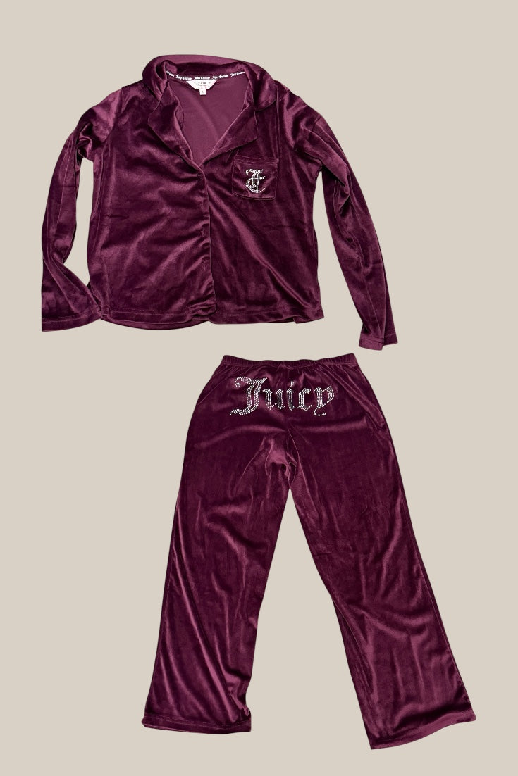 Juicy Couture Velour Tracksuit Set Burgundy Rhinestone Logo