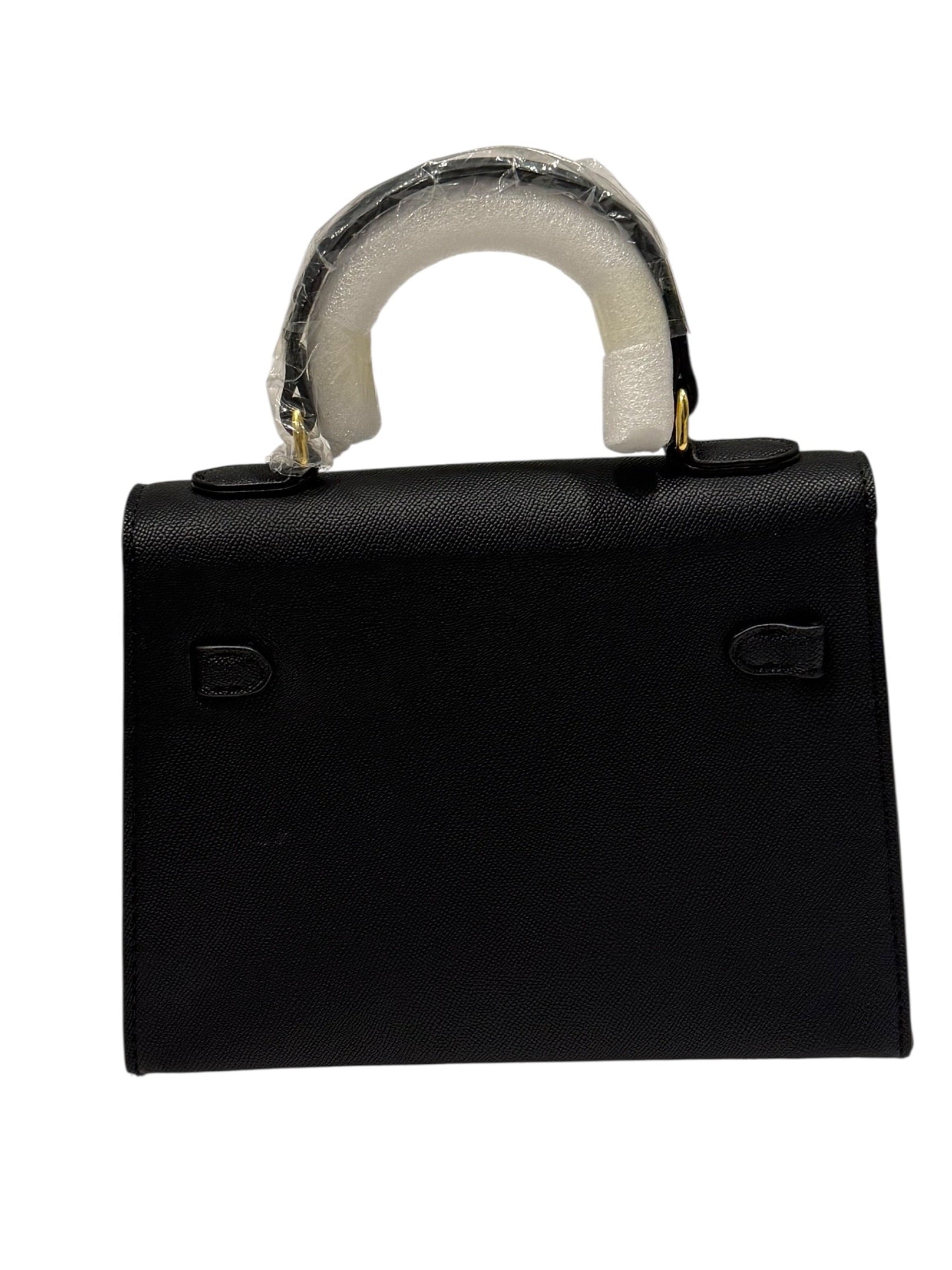 Black Structured Top Handle Kelly-Style Statement Bag Gold Hardware
