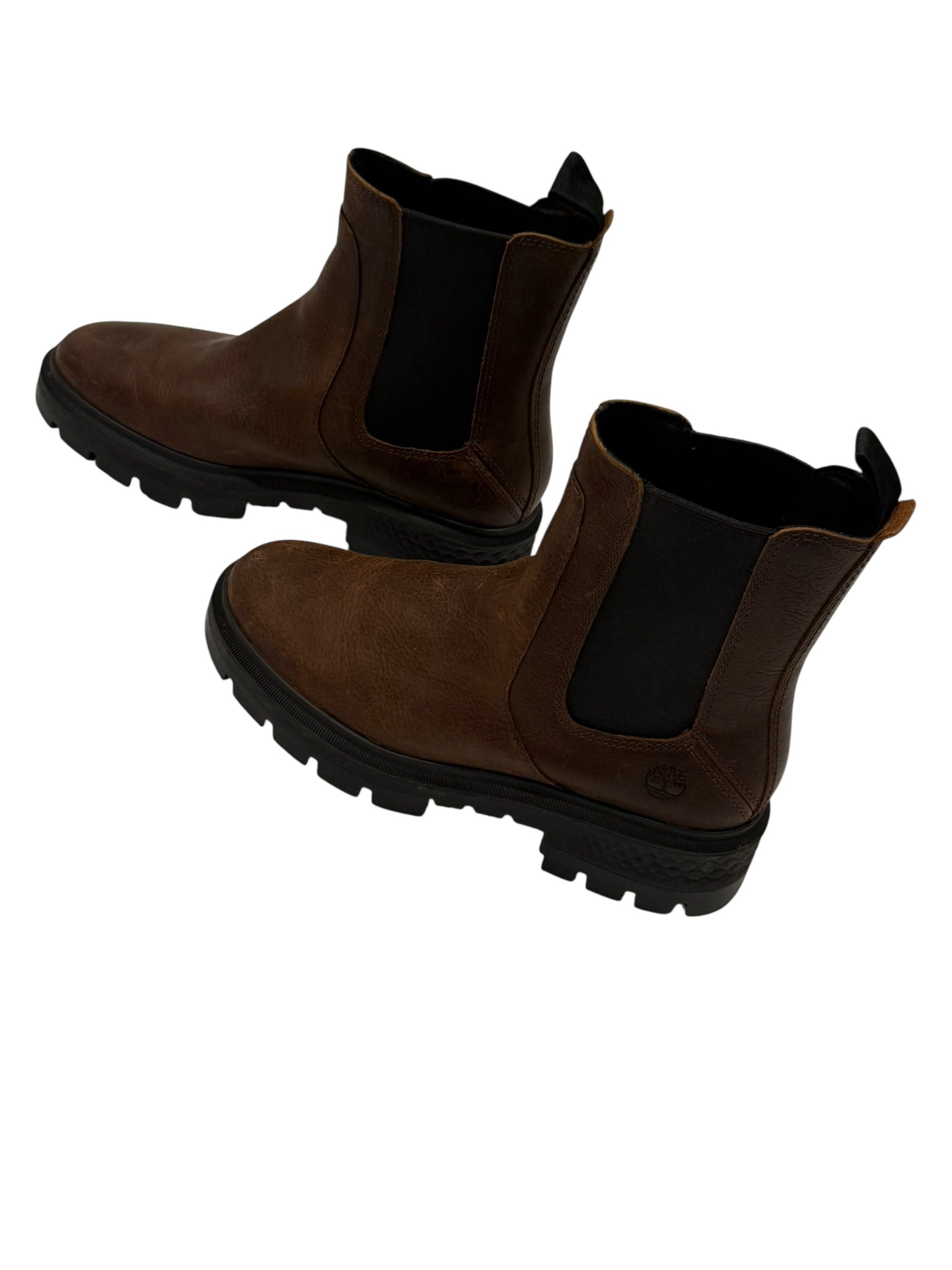 Timberland Brown Leather Chelsea Boots Lug Sole Pull-On Ankle Boots