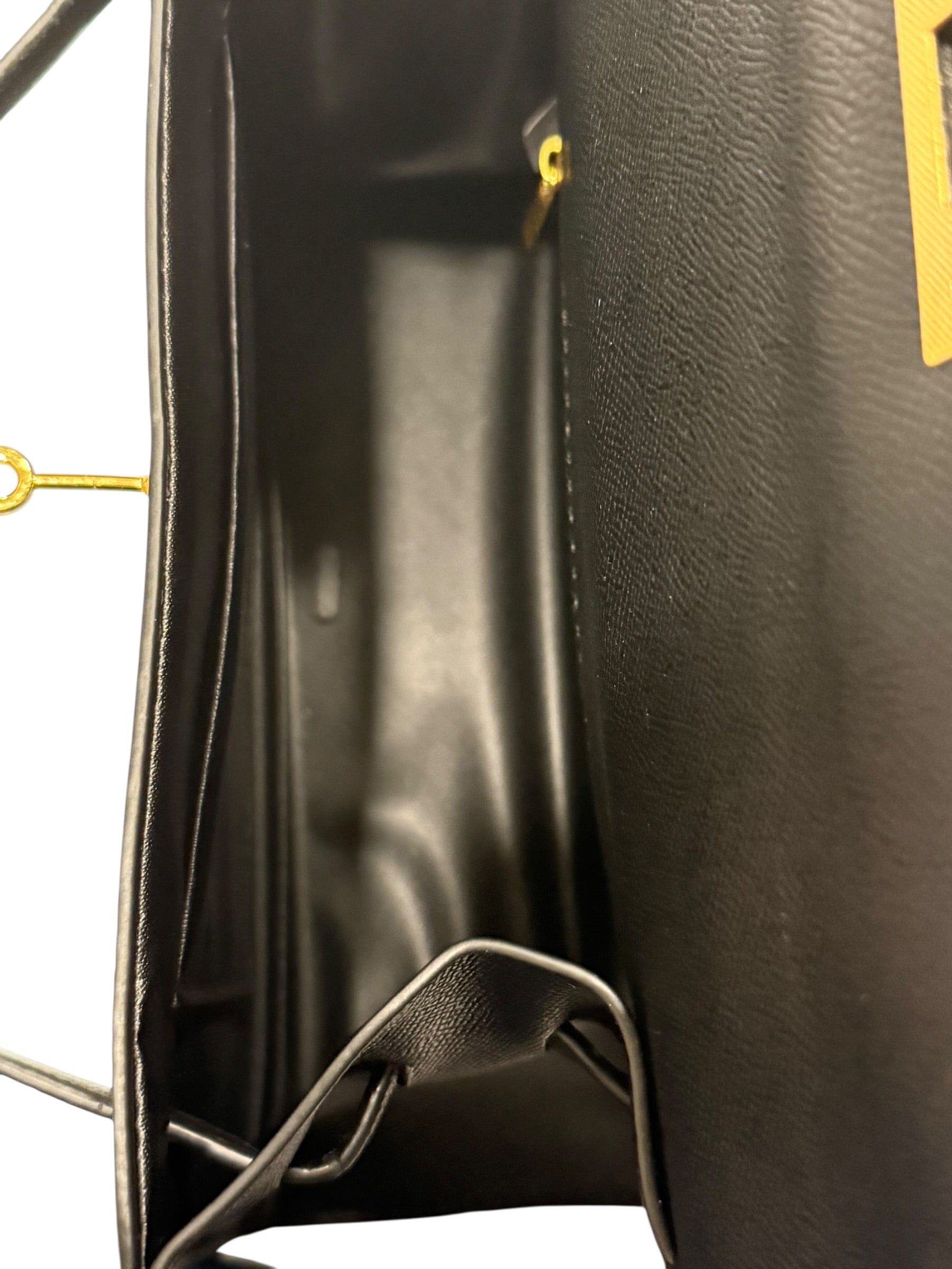 Black Structured Top Handle Kelly-Style Statement Bag Gold Hardware