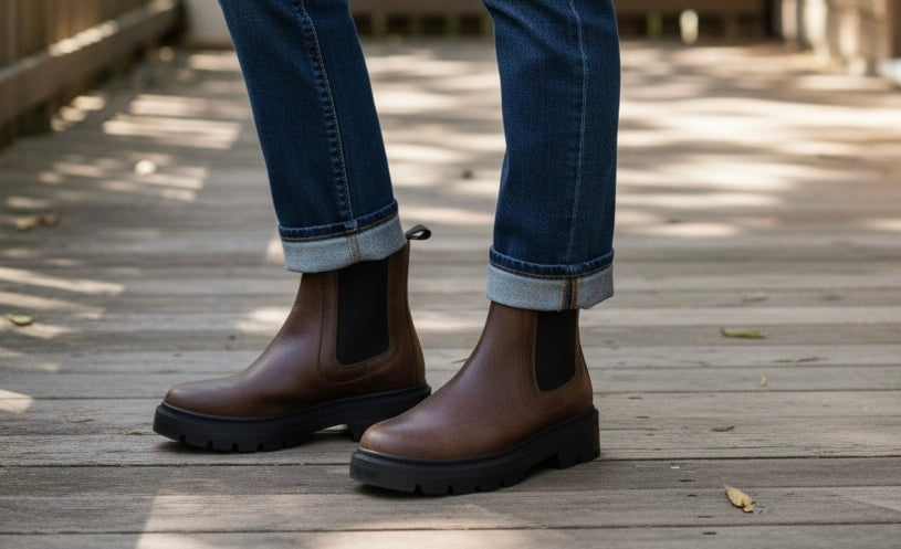 Timberland Brown Leather Chelsea Boots Lug Sole Pull-On Ankle Boots