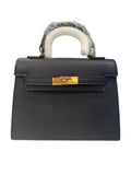 Black Structured Top Handle Kelly-Style Statement Bag Gold Hardware