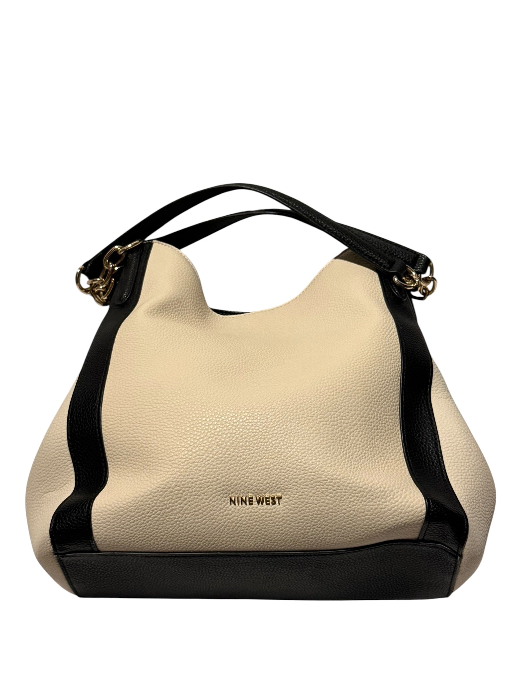 Nine West Two-Tone Hobo Shoulder Bag Cream & Black Gold Hardware