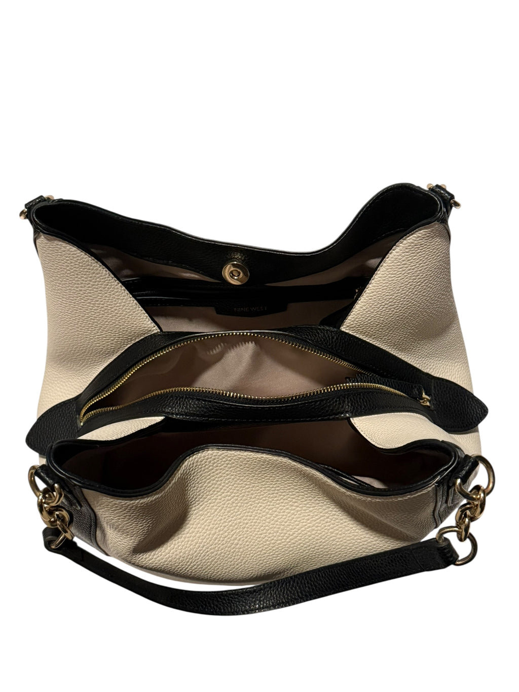 Nine West Two-Tone Hobo Shoulder Bag Cream & Black Gold Hardware