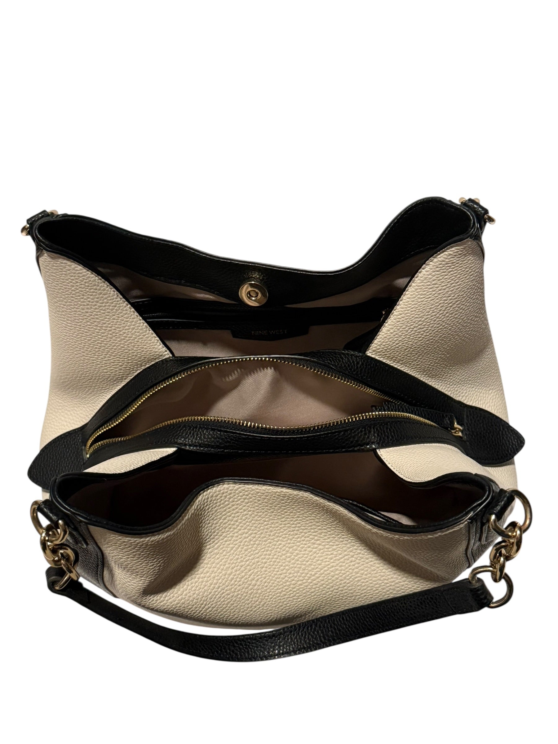 Nine West Two-Tone Hobo Shoulder Bag Cream & Black Gold Hardware