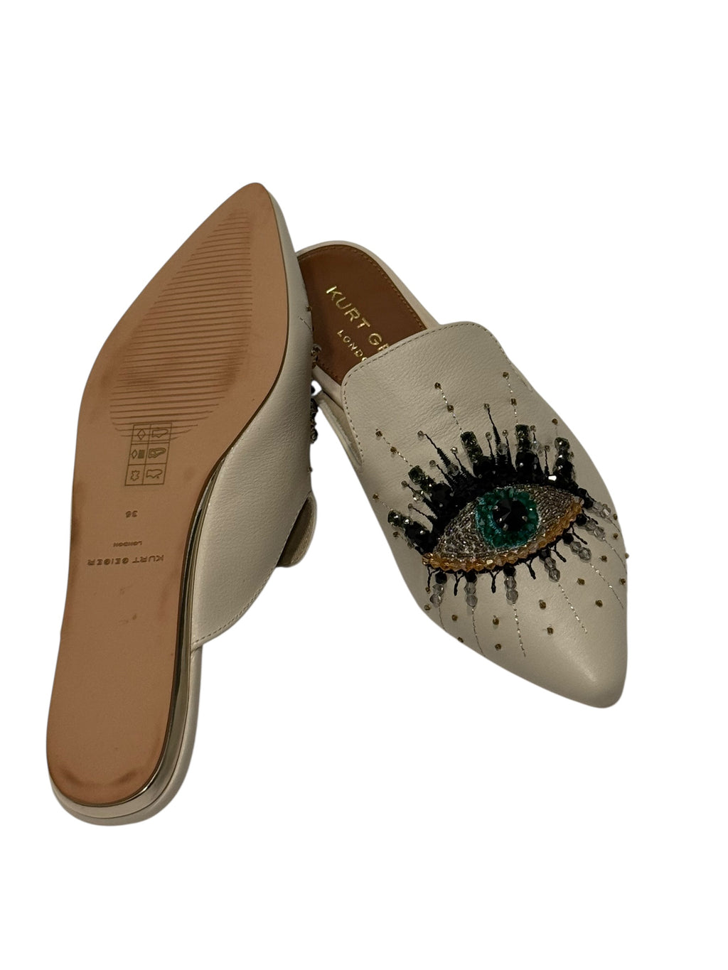 Kurt Geiger London Evil Eye Embellished Leather Mule Flats