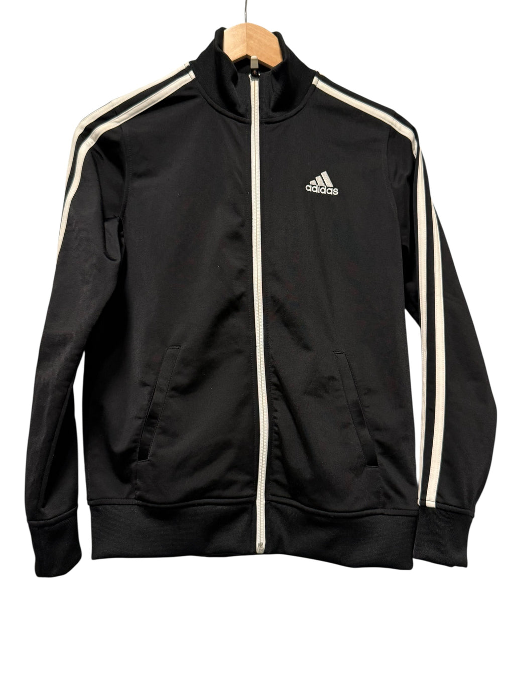 Adidas Black Track Jacket Full Zip Stripe Sleeve Athletic Jacket