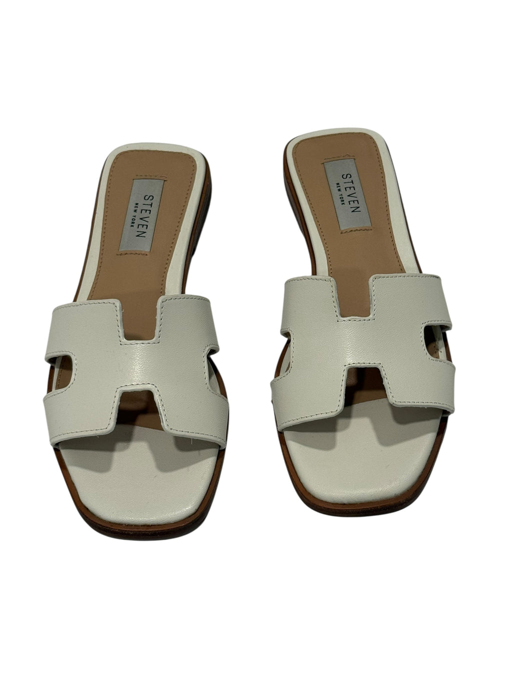Steven New York Leather H Slide Sandals Cream Minimalist