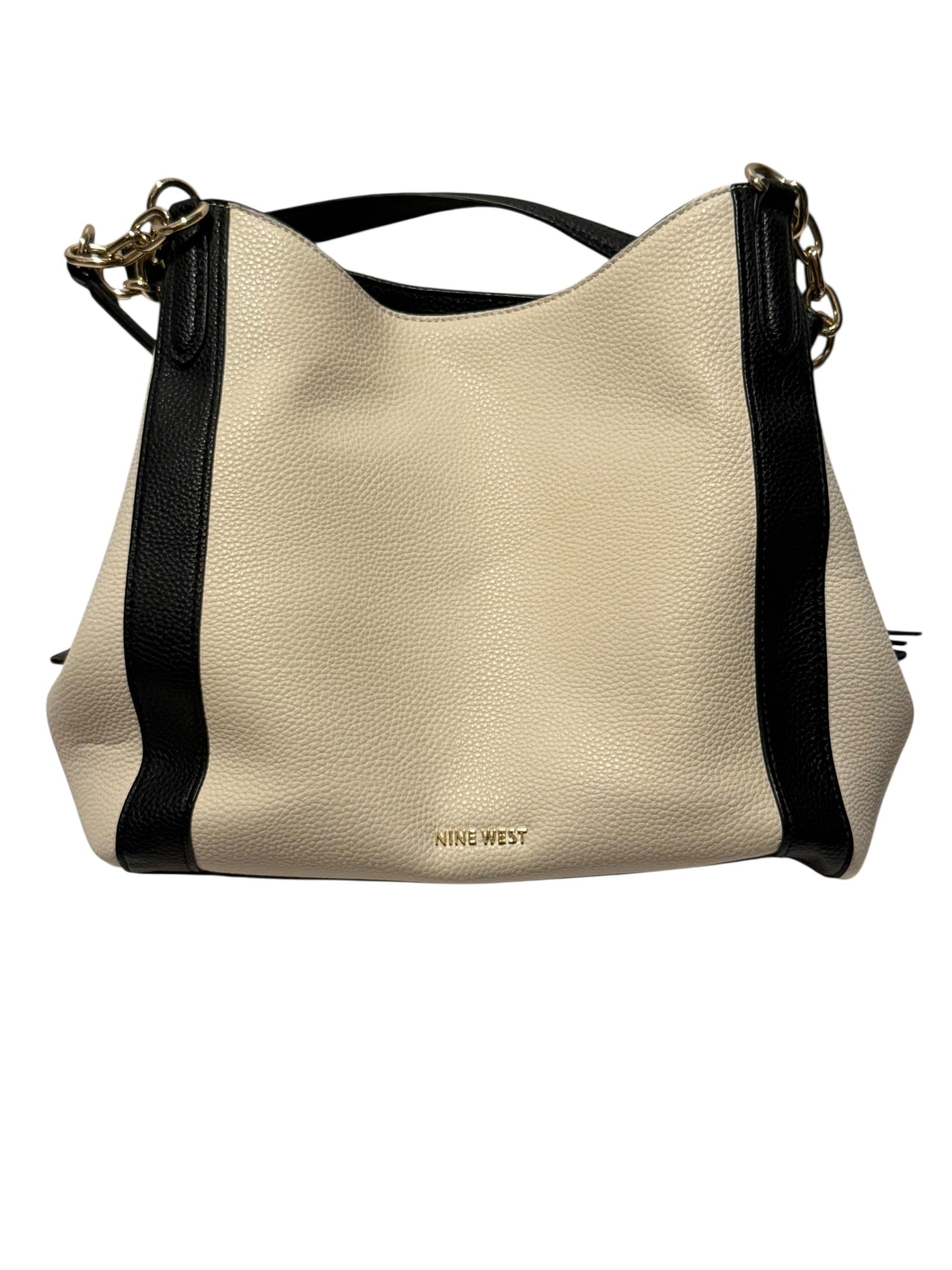 Nine West Two-Tone Hobo Shoulder Bag Cream & Black Gold Hardware