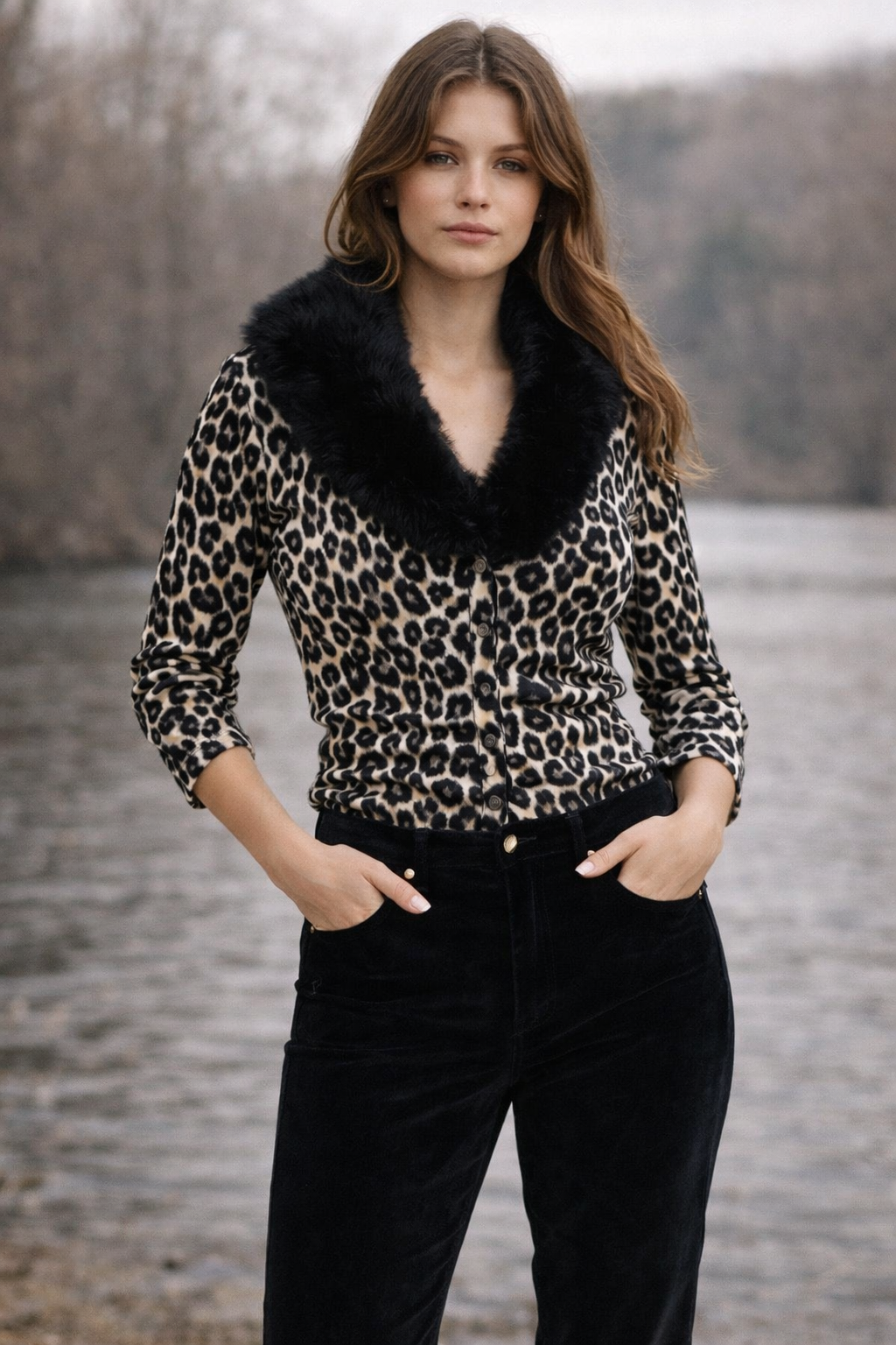 Leopard Print Faux Fur Collar Cardigan – French Peticards Petite PM