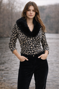 Leopard Print Faux Fur Collar Cardigan – French Peticards Petite PM