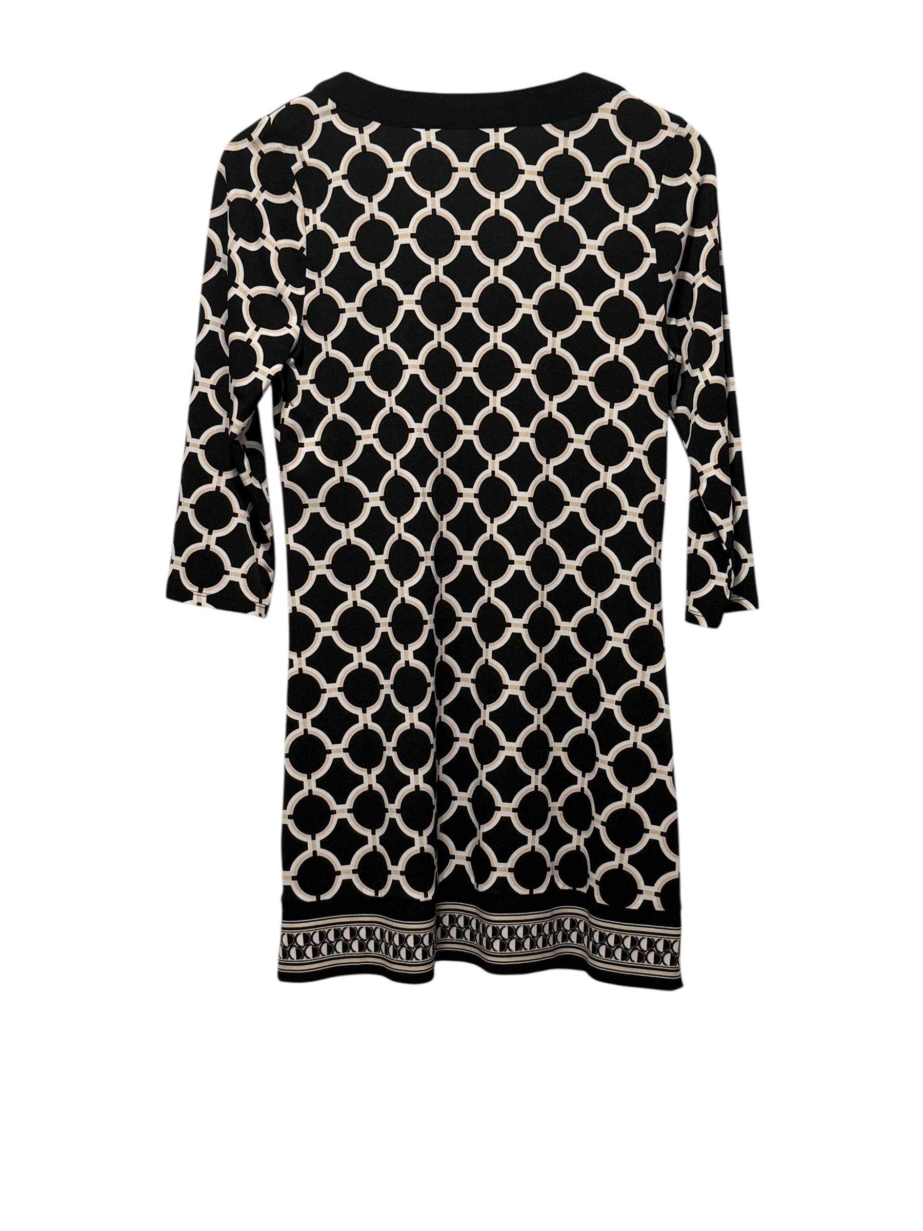 White House Black Market Black & Ivory Geometric Shift Dress – Size Small