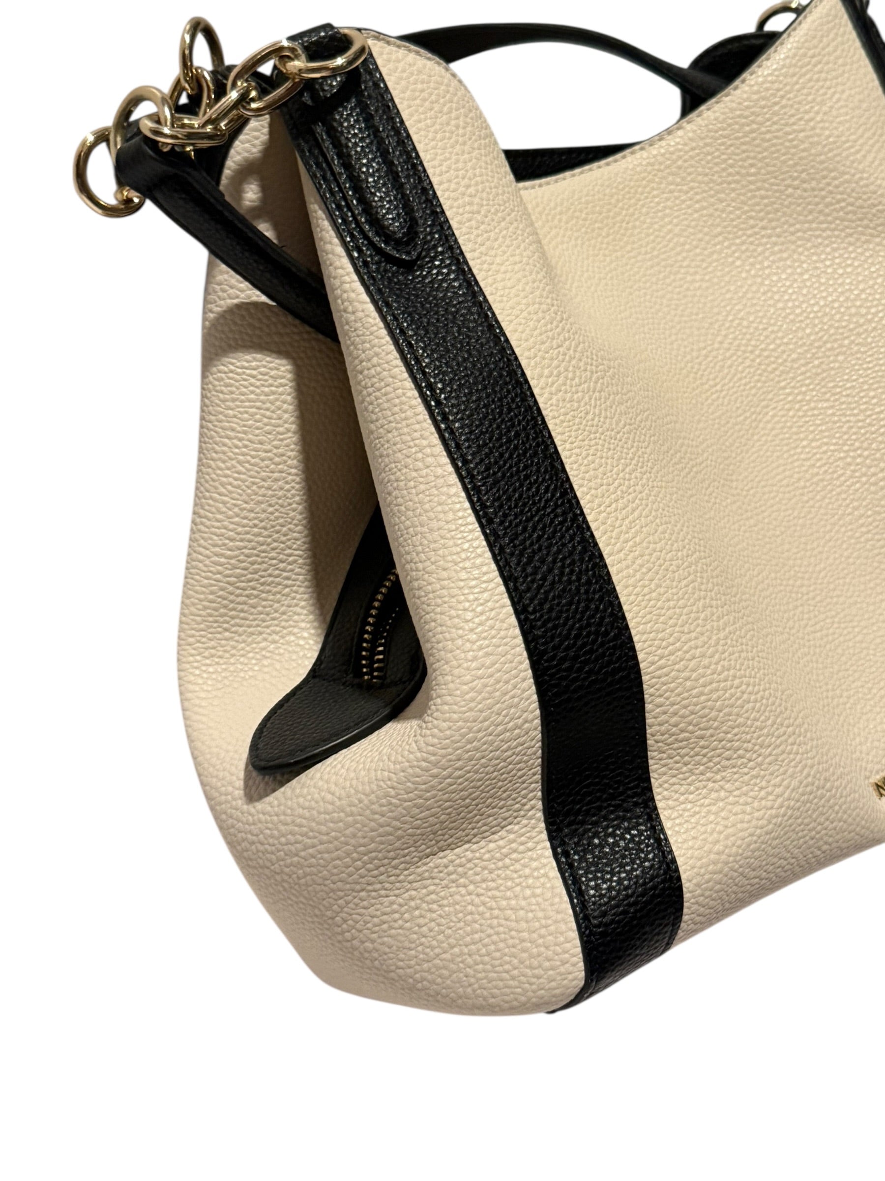 Nine West Two-Tone Hobo Shoulder Bag Cream & Black Gold Hardware