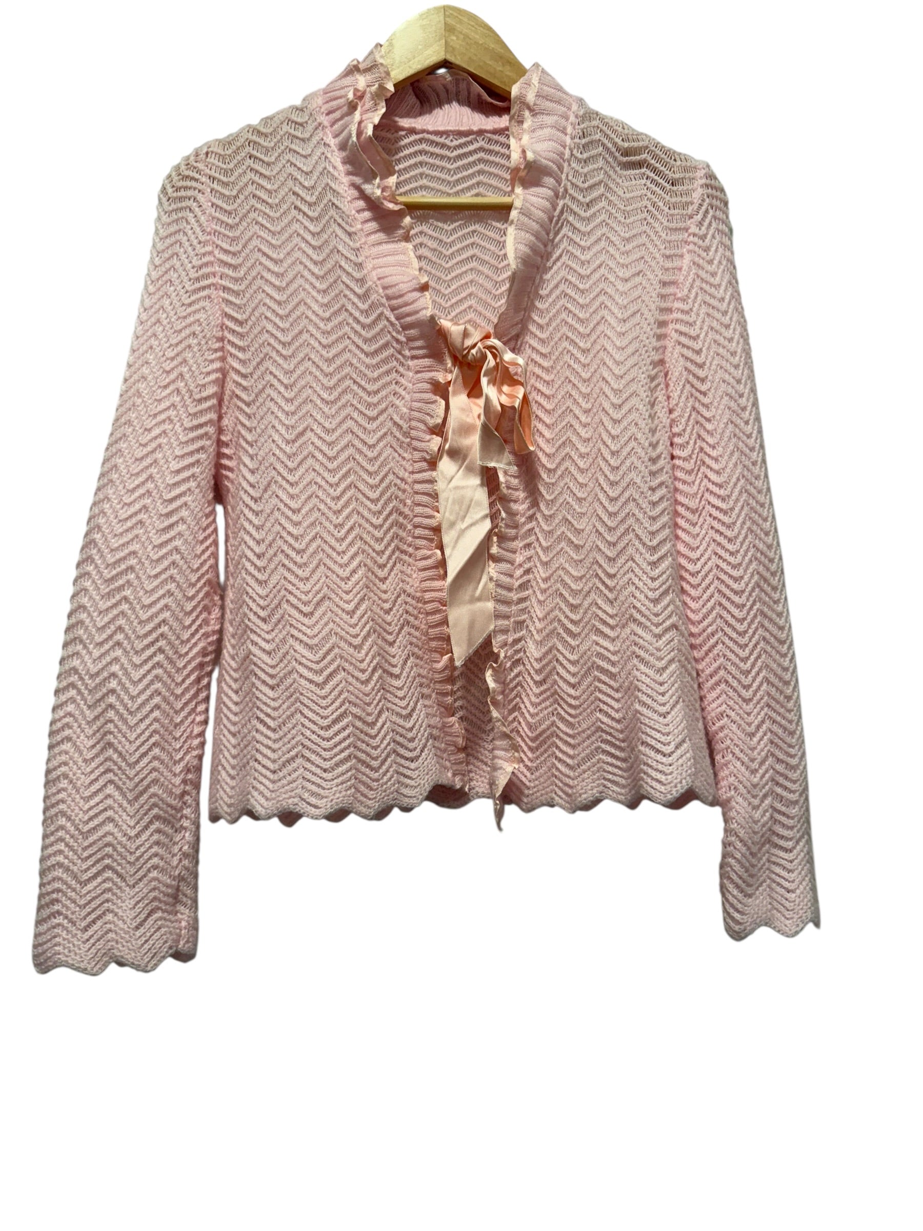 Pink Knit Cardigan Bow Tie Front Feminine Soft Girl Chic