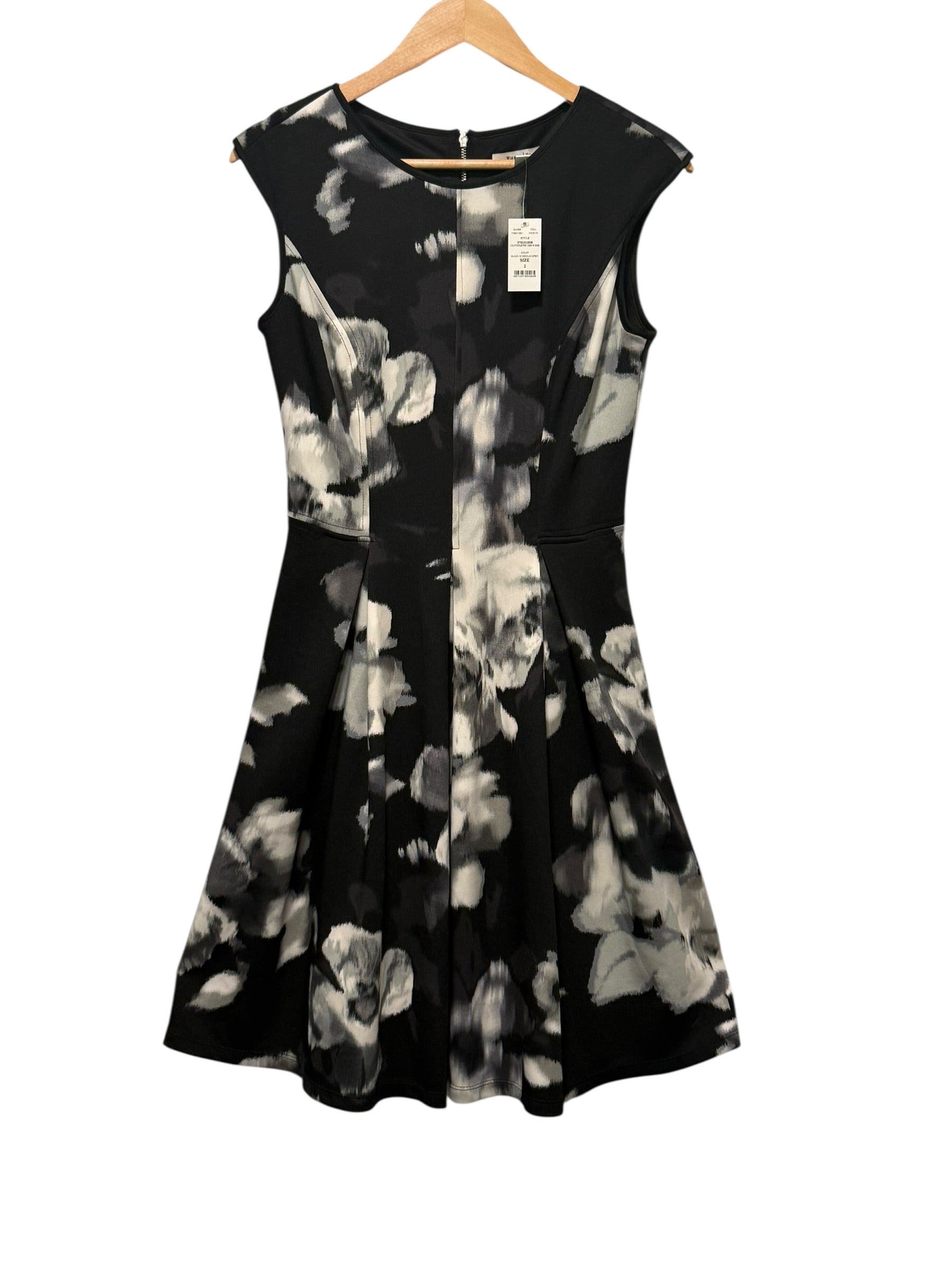 White House Black Market Black Floral Fit & Flare Dress – Size 2 NWT