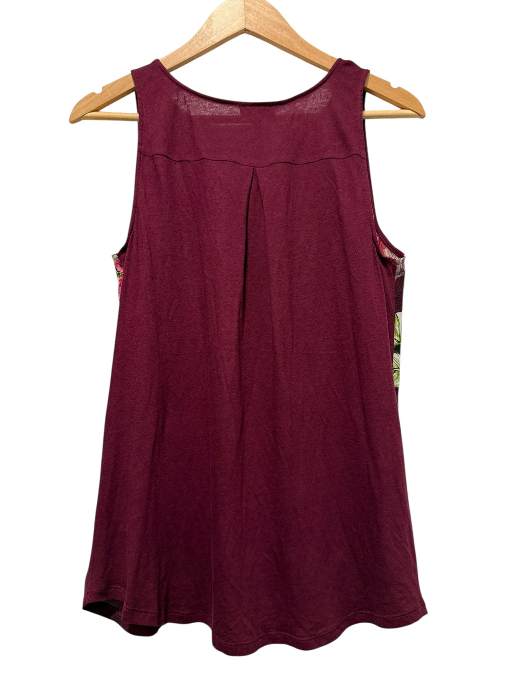 Express Floral Sleeveless Blouse Burgundy Zip Front NEW Size S
