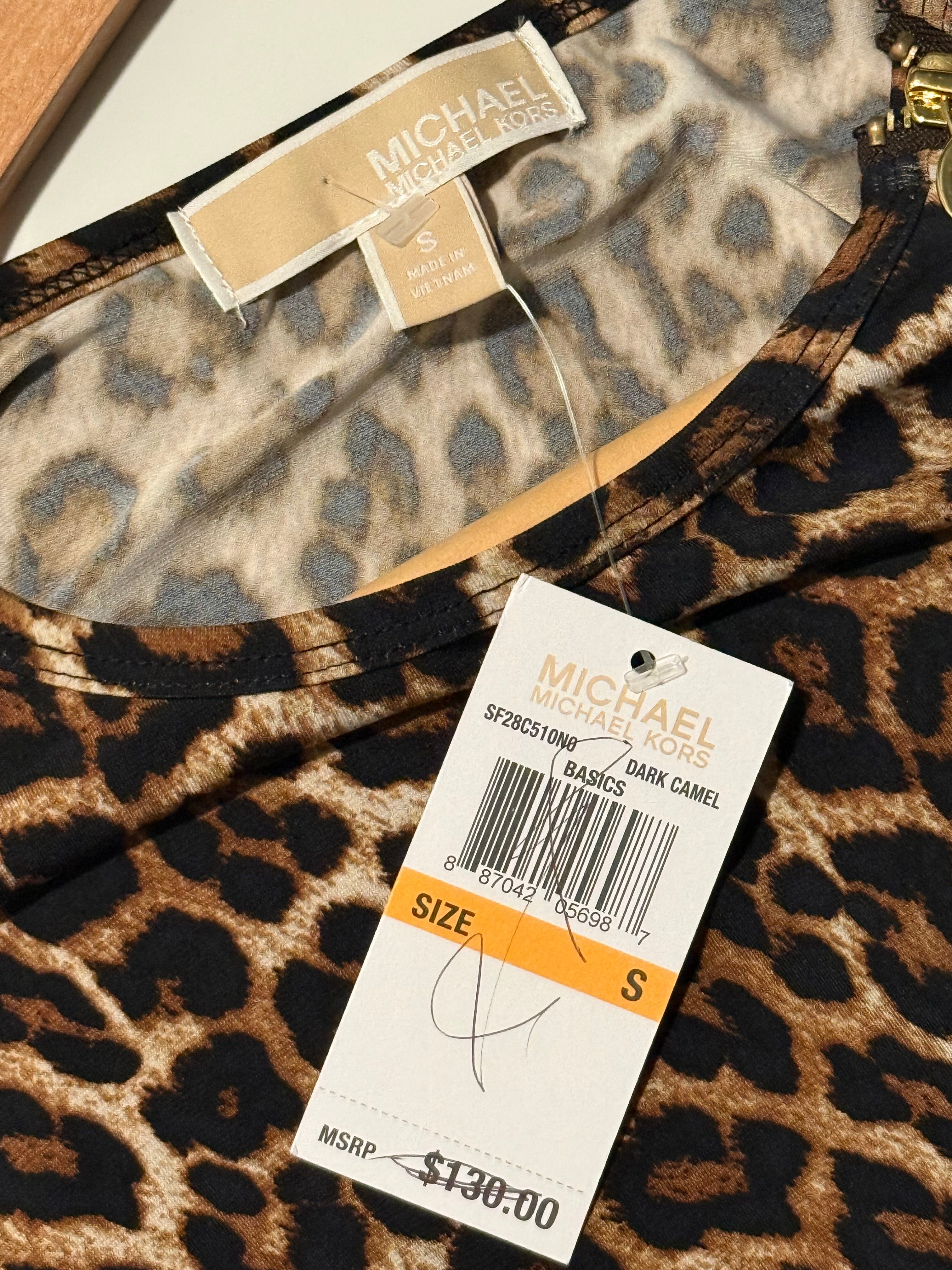 Michael Kors Leopard Print Shift Dress Size S NWT Chic Animal Print