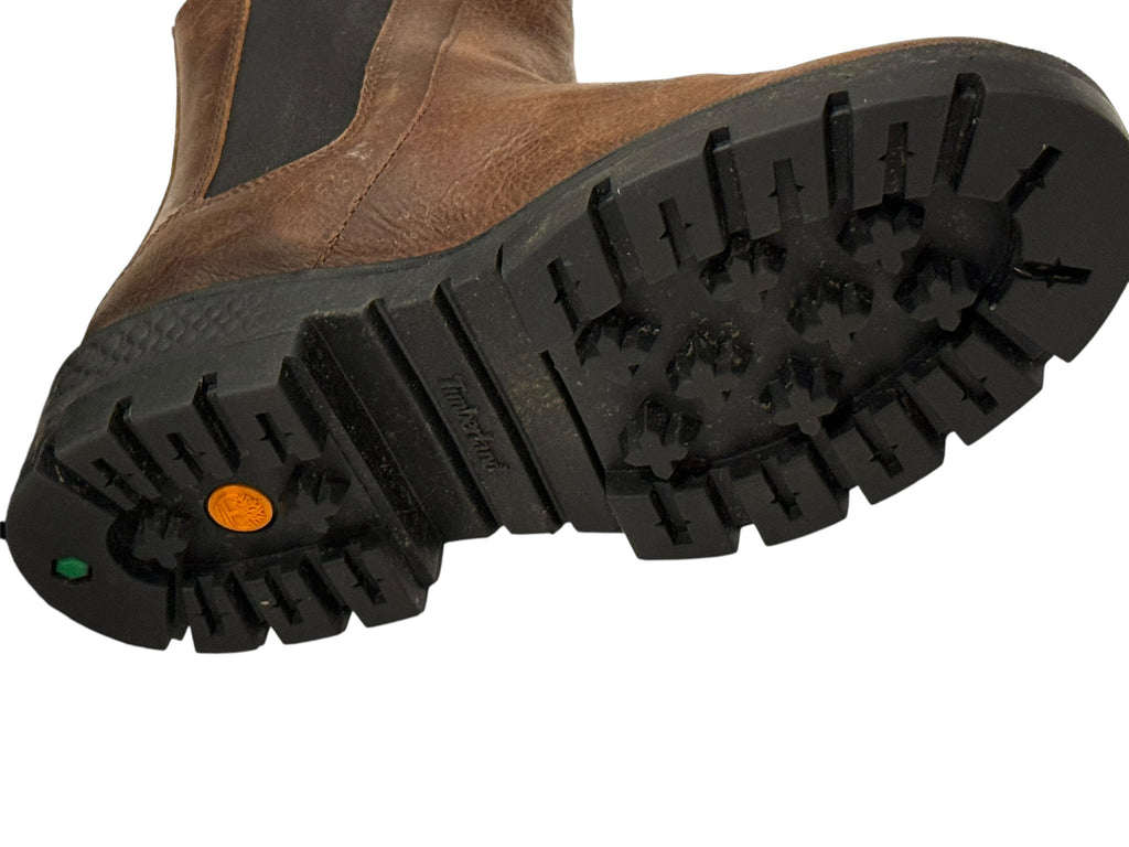 Timberland Brown Leather Chelsea Boots Lug Sole Pull-On Ankle Boots