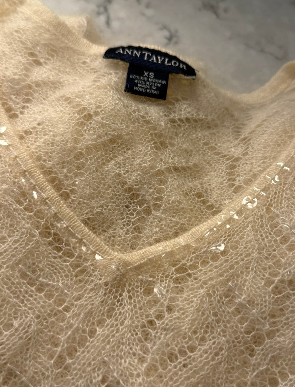 ANN TAYLOR Cream Sequin Mohair Blend Sweater – XS