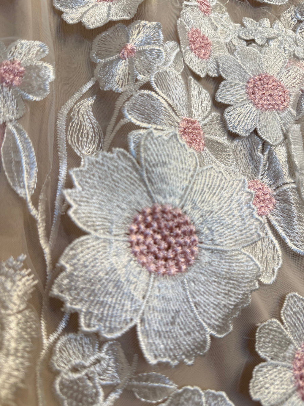 Floral Embroidered Sheer Top – Neutral Beige