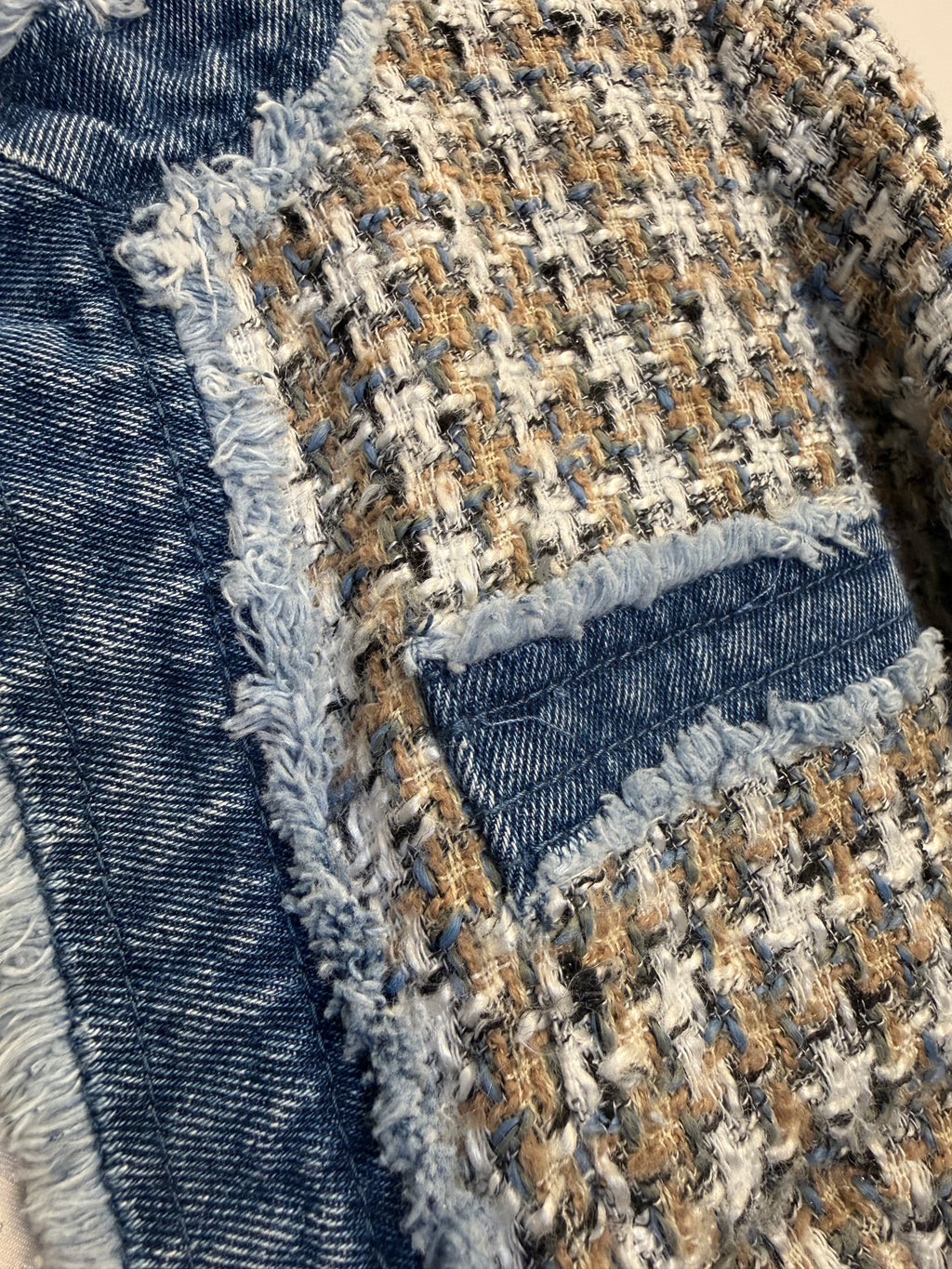 Tweed & Denim Cropped Jacket – Size Small