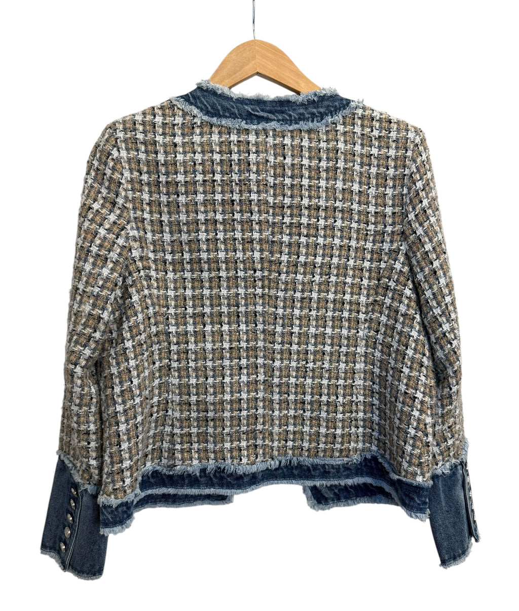 Tweed & Denim Cropped Jacket – Size Small