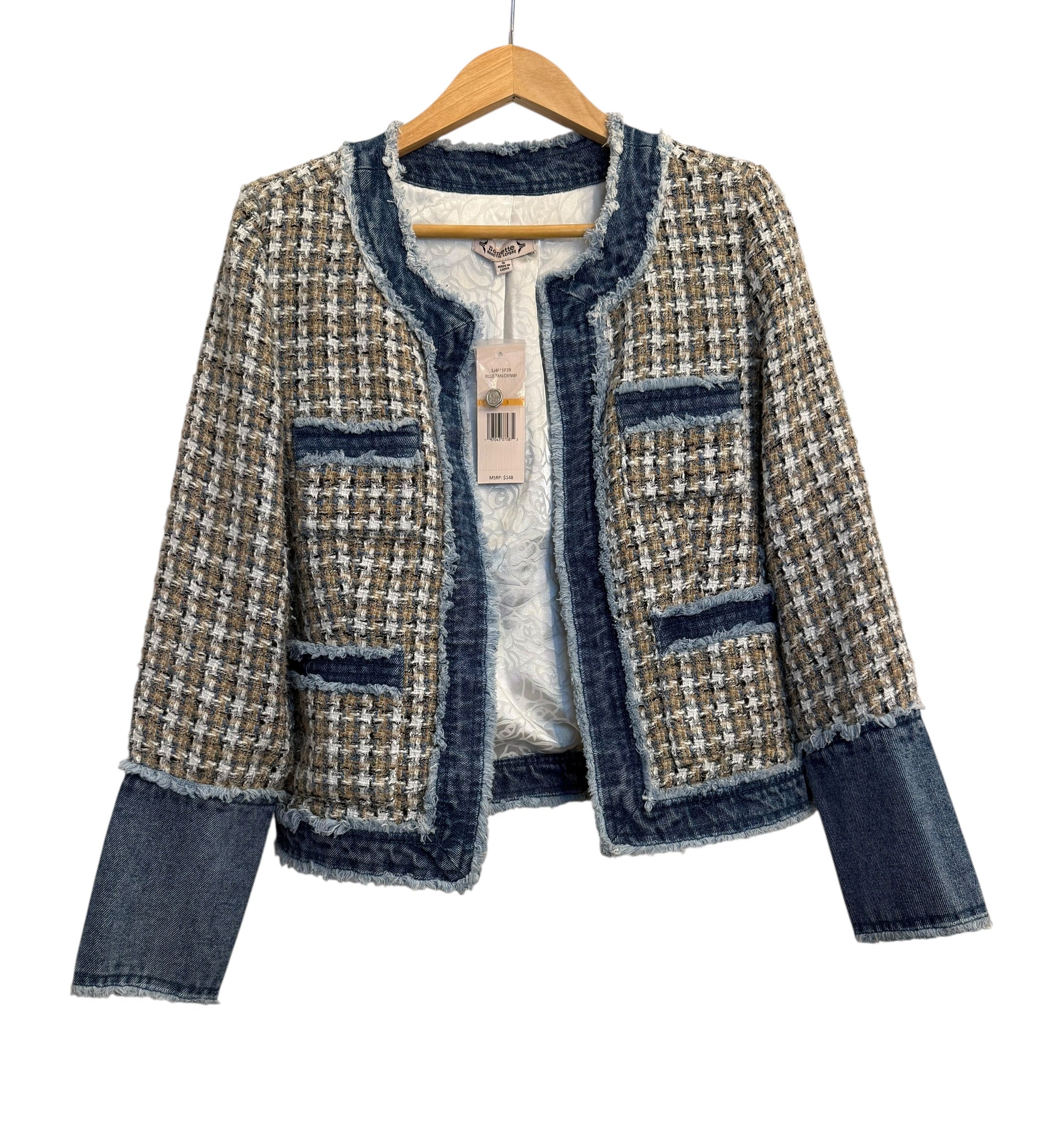 Tweed & Denim Cropped Jacket – Size Small