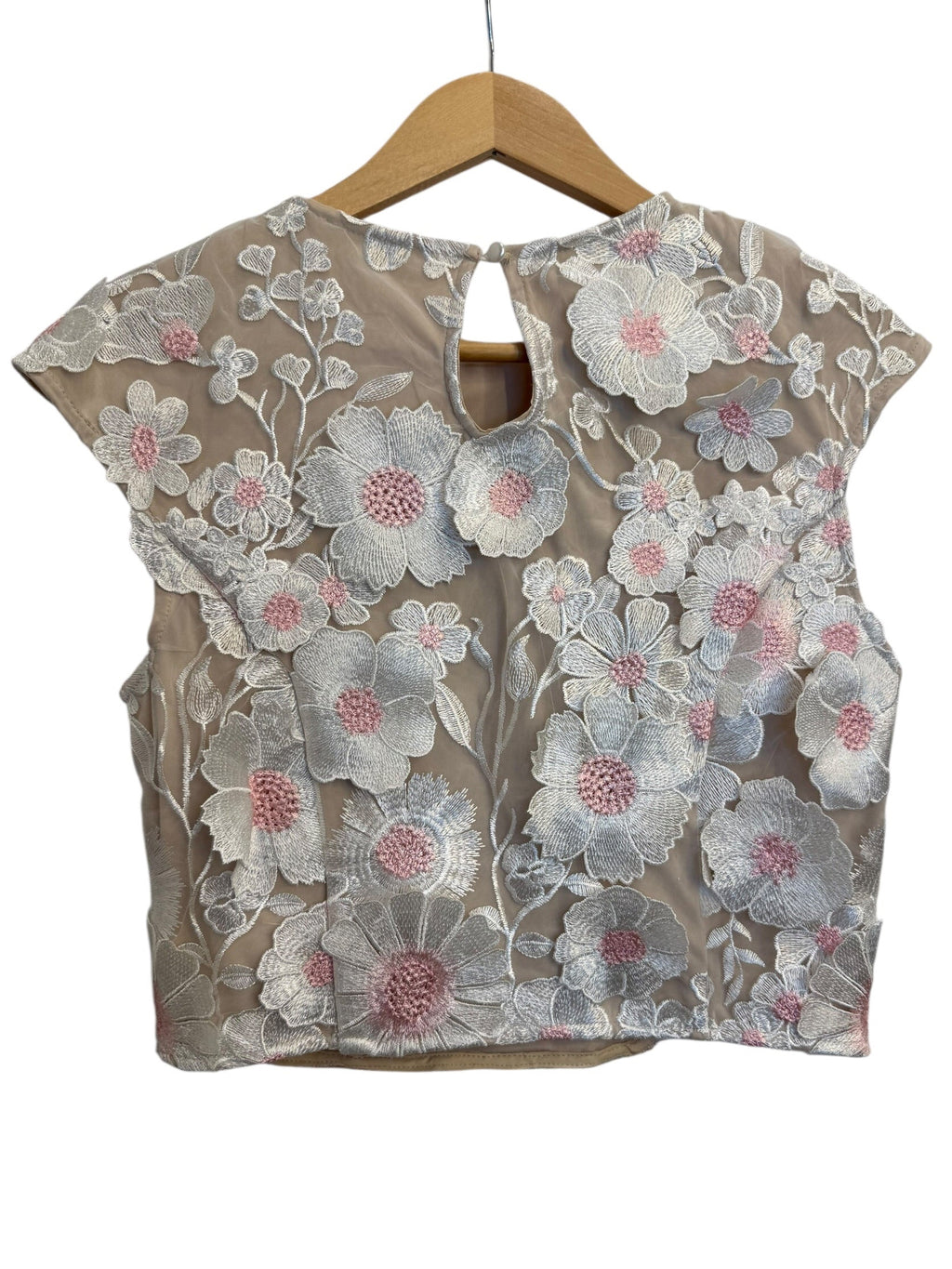Floral Embroidered Sheer Top – Neutral Beige