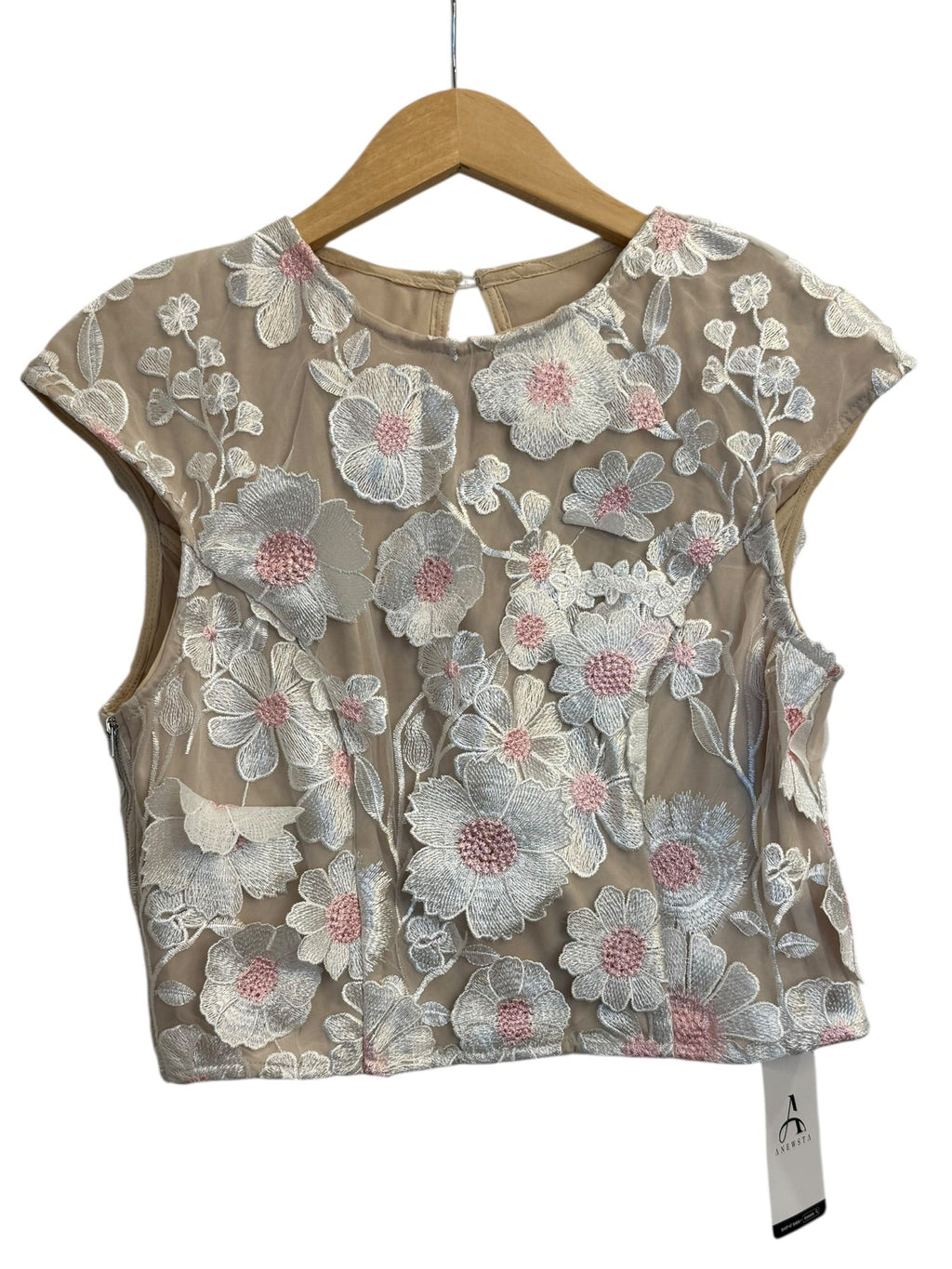 Floral Embroidered Sheer Top – Neutral Beige