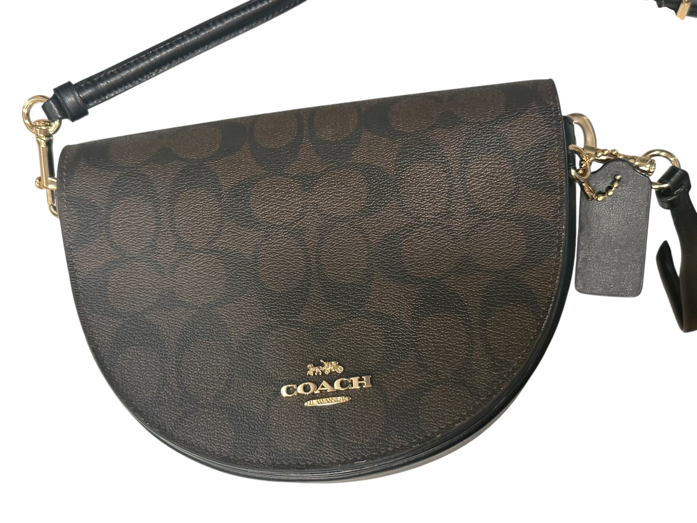 Coach Signature Canvas Crescent Crossbody Bag Brown & Black