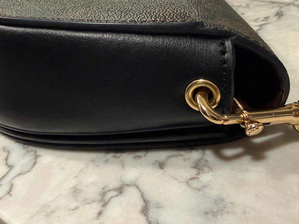 Coach Signature Canvas Crescent Crossbody Bag Brown & Black