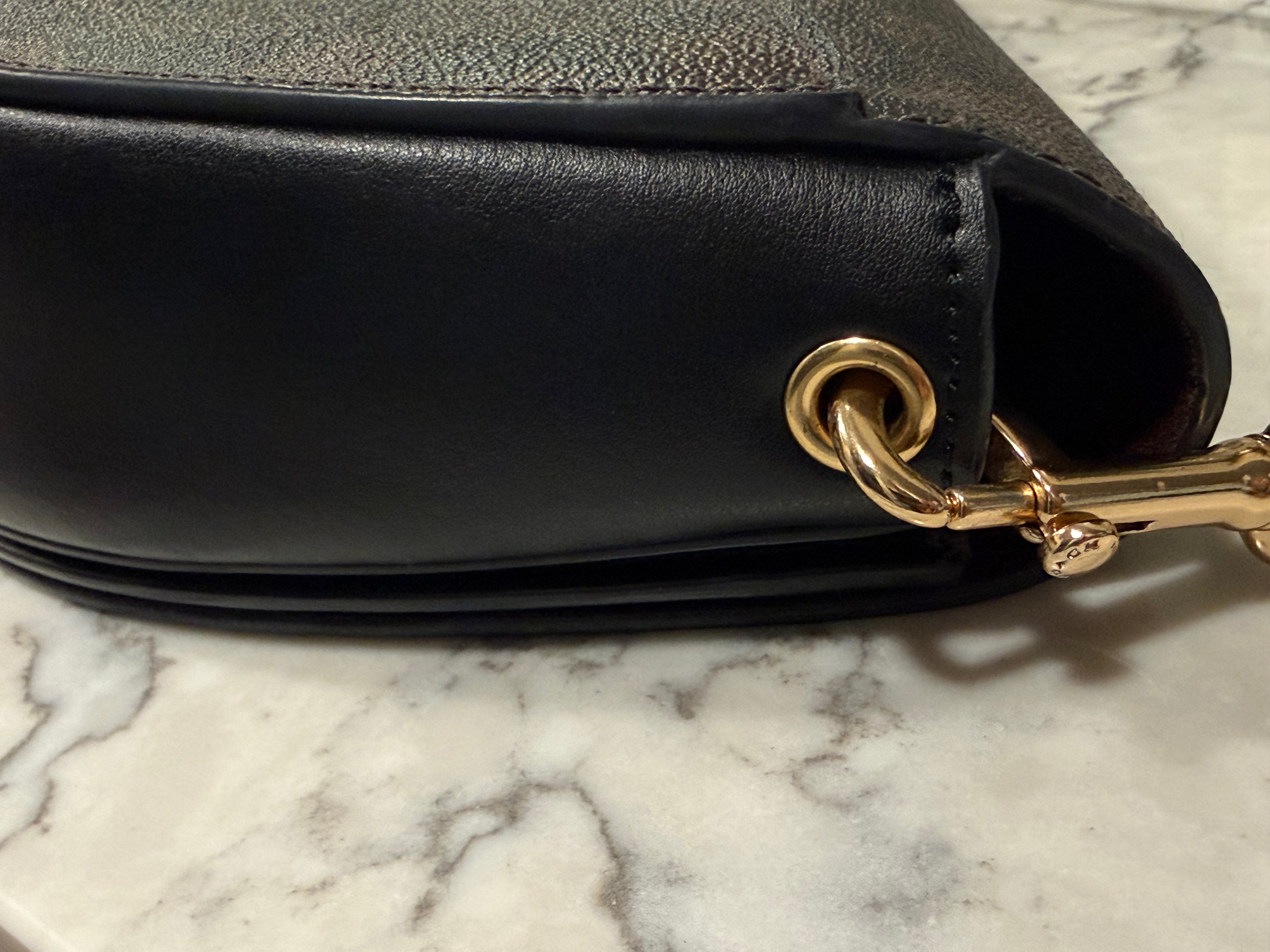 Coach Signature Canvas Crescent Crossbody Bag Brown & Black