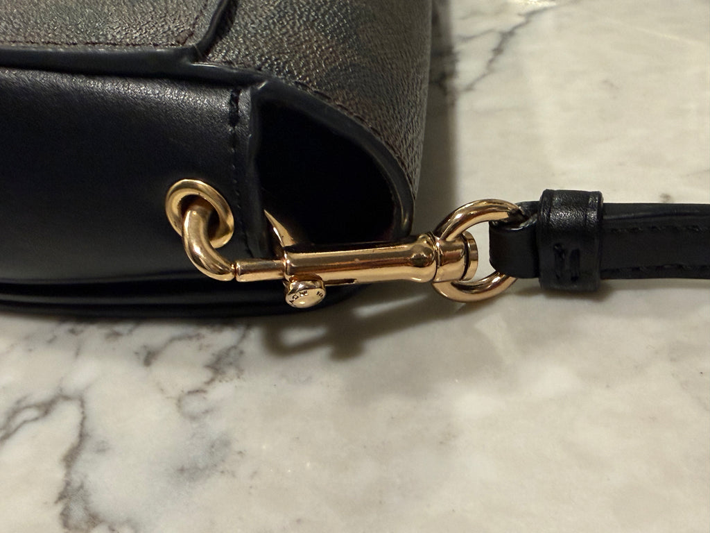 Coach Signature Canvas Crescent Crossbody Bag Brown & Black